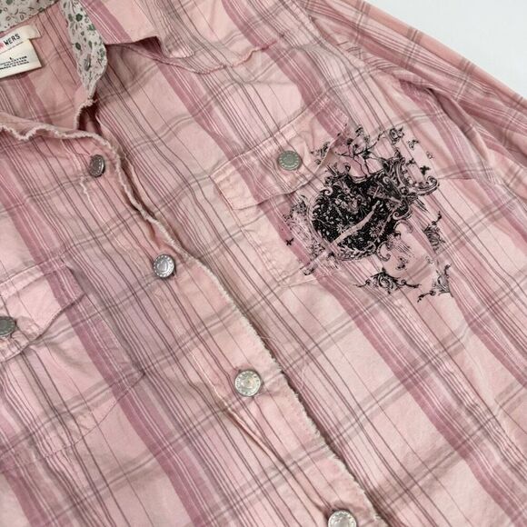 VTG Flowers Shirt Top Womens Large Y2K Western Pearl Snap Button Up Long Sleeve - Picture 5 of 8